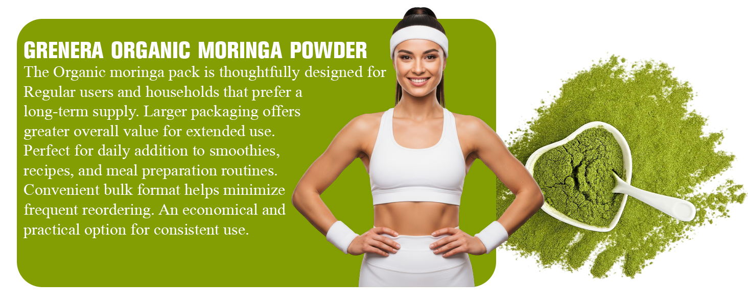 Grenera Organic Moringa Leaf Powder 1 kg, Drumstick Leaf Powder, Pure Shigru for Healthy Life, Organic Certified, No Chemicals or Preservatives