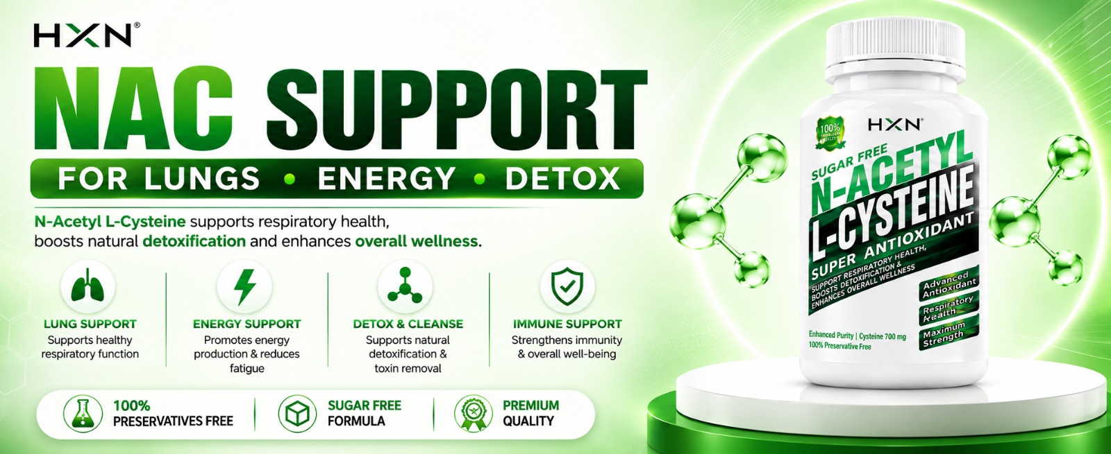 HXN NAC Supplement, N-acetyl-cysteine, Glutathione for lungs Detox, with Vitamin C Tablet, (99% NAC Supplement) Support Immunity, Respiratory Health Supplements 60 Tablets