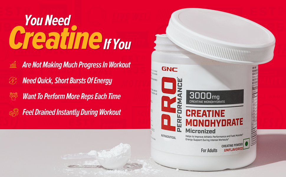 GNC Pro Performance Creatine Monohydrate WIth Black Shaker - 3000mg Creatine Per Scoop | Micronized for Faster Absorption | Boosts Energy, Muscle Volume & Performance | Gluten-Free | Blueberry | 250gm