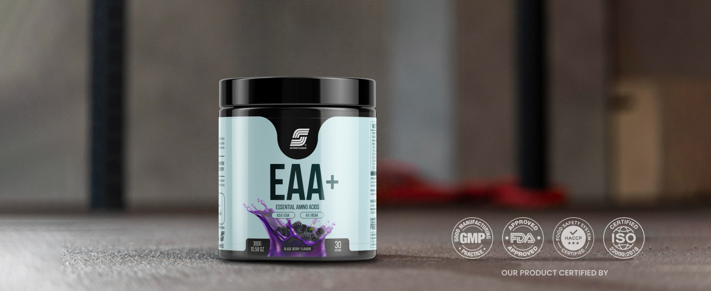 Sparkfusion 8500 mg Eaa+ & 6000mg Bcaa (300 gm) Essential Amino Acids | Pre/Intra Workout and Muscle Growth & Recovery | All 9 Essential Amino Acid EAA Powder (Black Berry)
