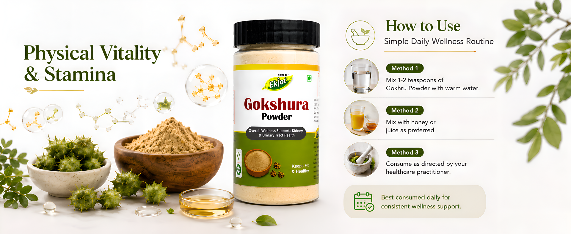 Gokshura Powder Organic | Tribulus Terrestris | For Urinary Wellness & Vitality Support | Natural & Pure Gokhru Powder | Gokshura | No Additives | 100g