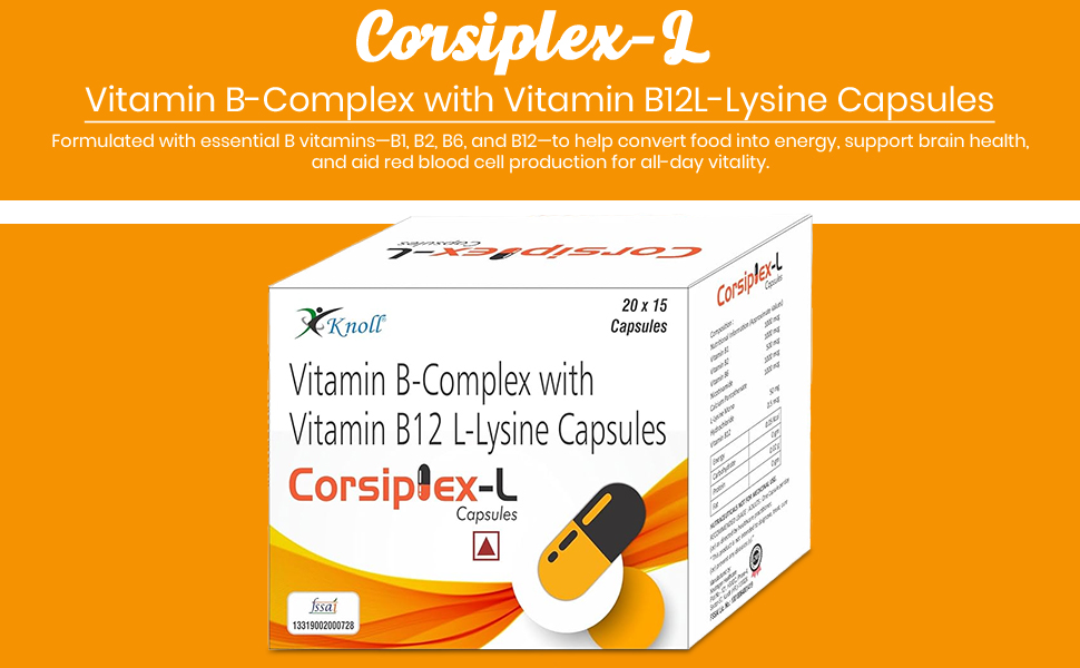 Knoll Healthcare Corsiplex-L Vitamin B-Complex with Vitamin B12 L-Lysine Capsules Vitamin B1, B2m B6m Nicotinamide (30 Caps (Pack of 2))