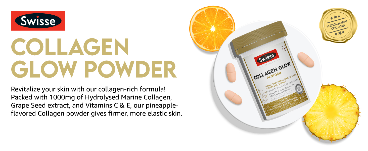 Swisse Collagen Glow - Hydrolysed Marine Collagen Powder (Type I and III) with Grape Seed for Enhanced Skin Elasticity and Firmness - Australia’s No.1 Beauty Nutrition Brand (30 Servings)