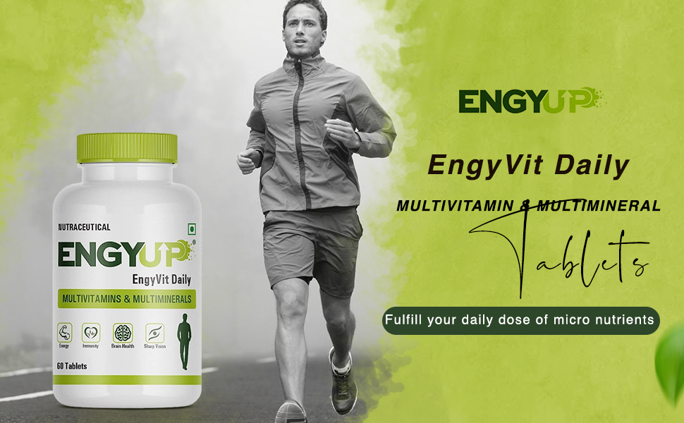 ENGYUP EngyVit Daily Multivitamin & Multimineral (60 Veg Tablets) | Blends of 32 Vital Ingredients & Herbal Extracts