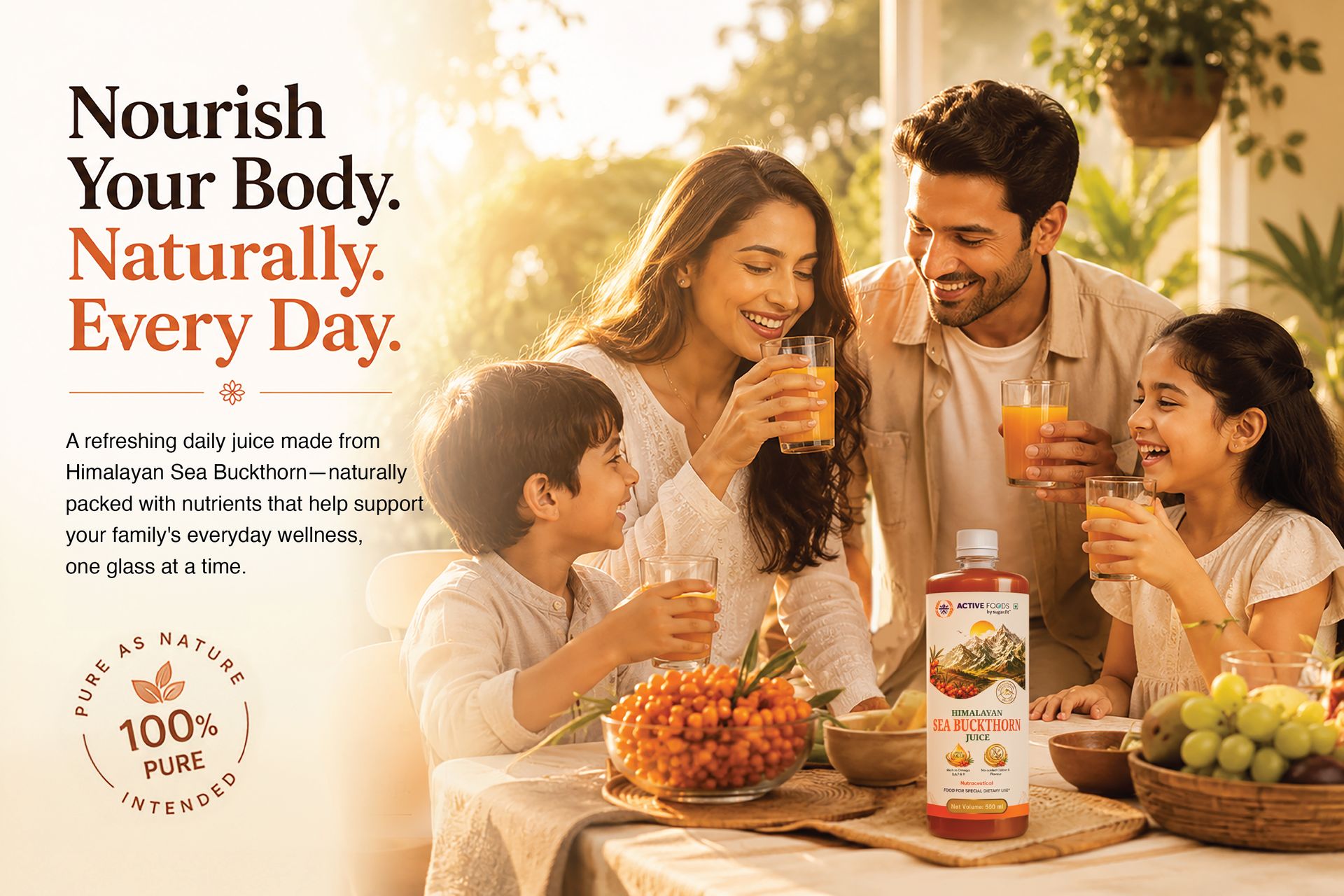 Sugar.fit Himalayan Sea Buckthorn Juice 500ml | Rich in Natural Omega 3, 6, 7 & 9, Vitamin C & E | 100% Pure Seabuckthorn Juice | No Added Sugar | Supports Immunity, Glowing Skin & Gut Health