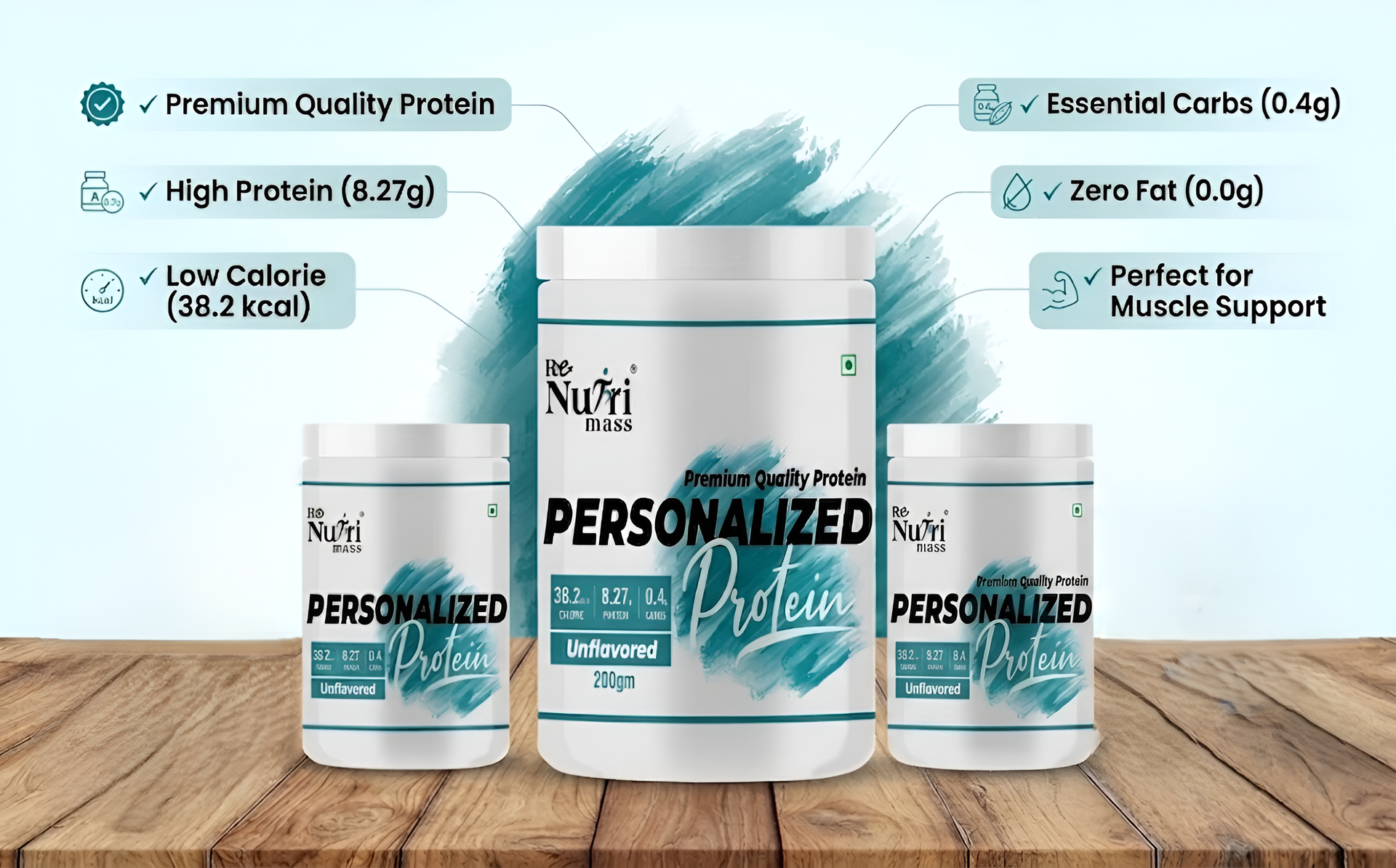 Personalized Protein | Premium Quality Protein| 38.2 Calorie | 8.27 gm Prot| 0.4g carbs | Unflavoured|