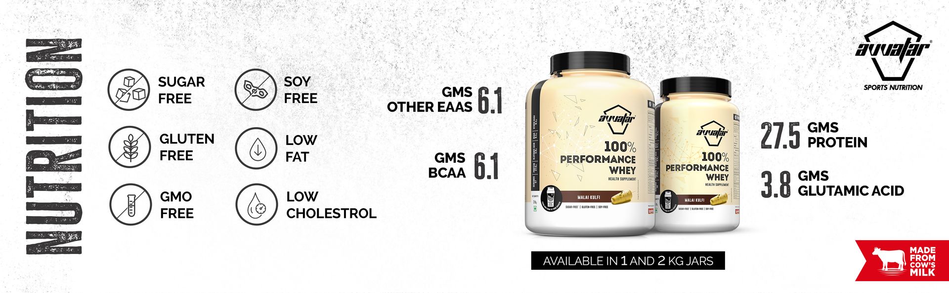 avvatar PERFORMANCE WHEY PROTEIN | 1Kg | Malai Kulfi Flavour I 27.5g Protein | 29 Servings