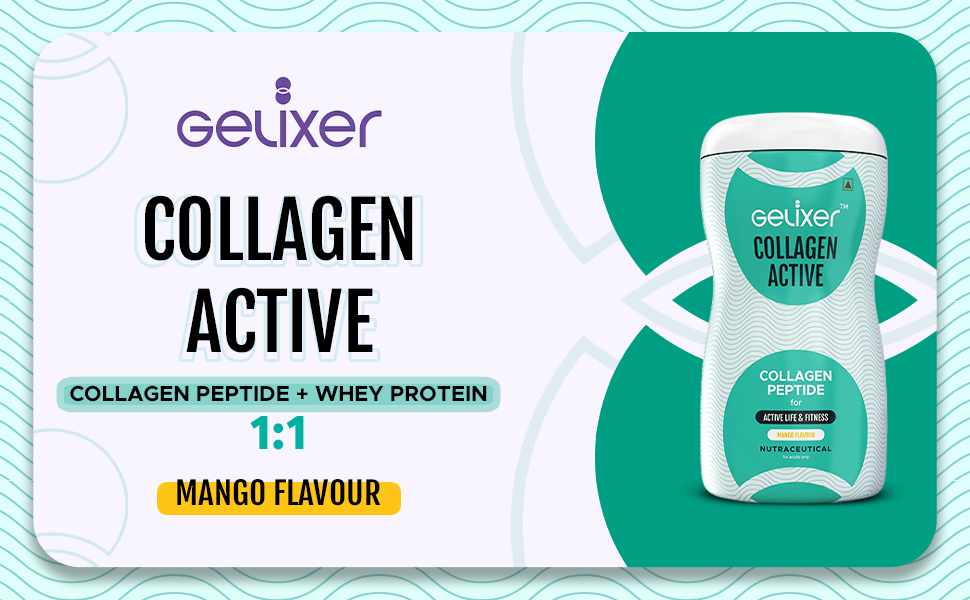 Active (Mango Flavour) Collagen Powder 250g, Japanese Marine Collagen Peptide with Whey Protein, Rich in Protein for Active Lifestyle, Fitness & Glow