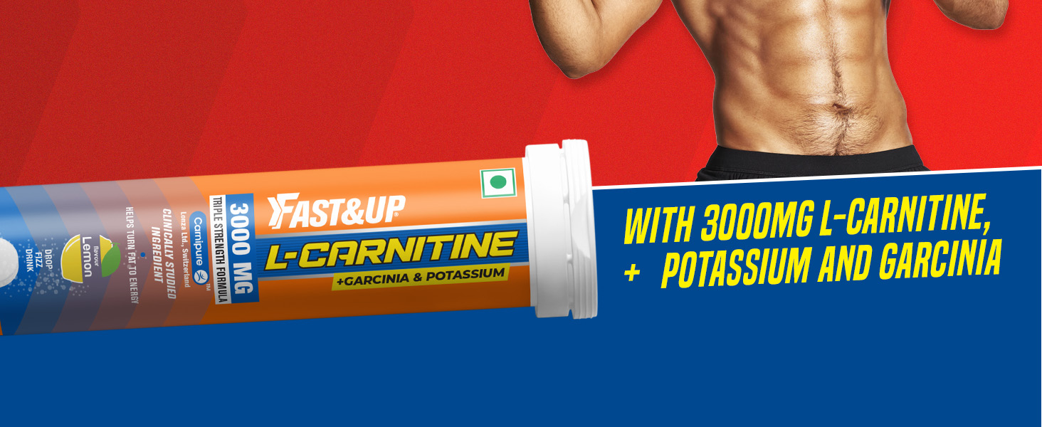 Fast&Up L Carnitine tartrate 3000mg Effervescent Tablets | Triple Action L Carnitine Supplement with Garcinia Cambogia & Potassium | Fat Burner for Weight Loss, Energy & Lean Body | Mango Flavour, 10 Tabs