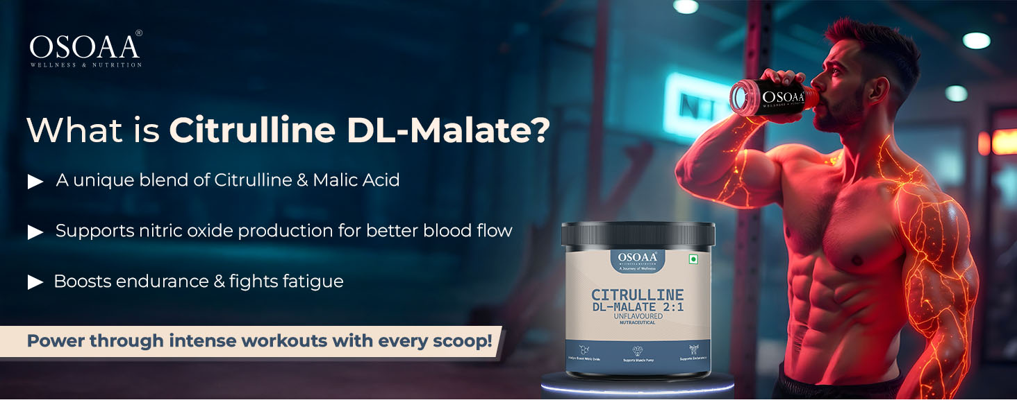 OSOAA Pure Citrulline Malate 2:1 Supplement Powder - 100g, Unflavoured | Boosts Nitric Oxide, Pre Workout Amino Acid for Muscle Strength & Endurance