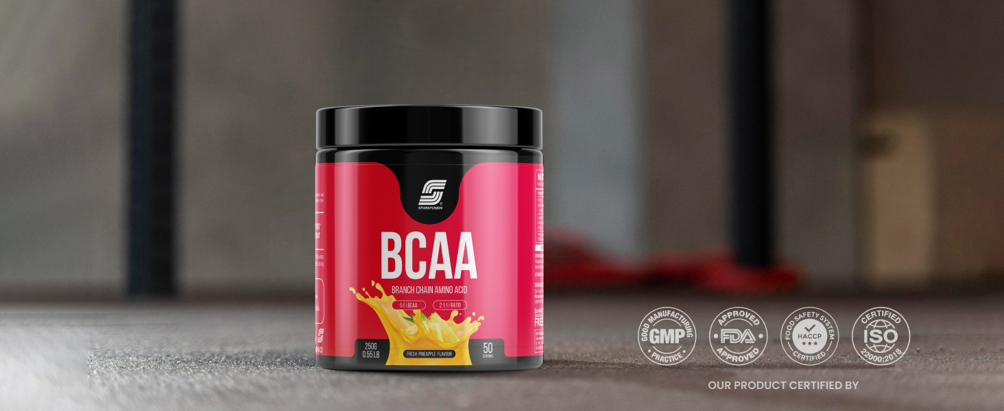 Sparkfusion BCAA Pure-Amino -250 gm (30 Servings) With Complete Ratio of 2:1:1 for Recovery & Performance Boost,Energy Powder (Smash Orange)