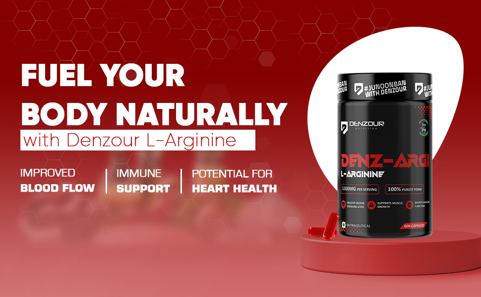 DENZOUR NUTRITION L-Arginine 1000 mg – 60 Veg Capsules | Supports Muscle Growth, Healthy Blood Pressure, Stamina & Recovery | Immune Booster & Energy for Men & Women | Heavy Training Support