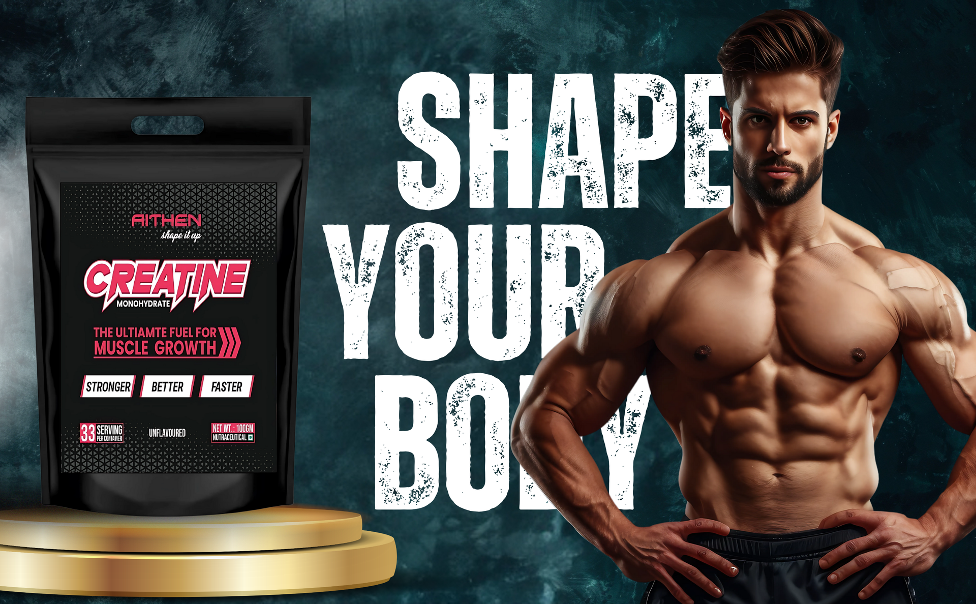 Aithen Creatine Monohydrate Powder 100g (33 Servings) | Unflavoured | Boost Muscle Growth, Strength & Performance | Pre & Post Workout Supplement