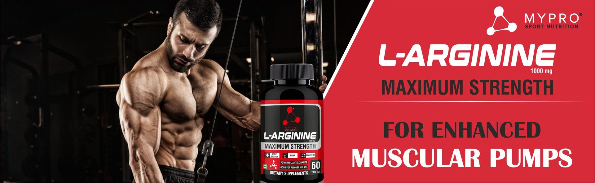 Mypro Sport Nutrition L-Arginine 1000mg Supplement for Muscle Growth, Stamina, Recovery, Immune Booster & Energy - 60 Tablets