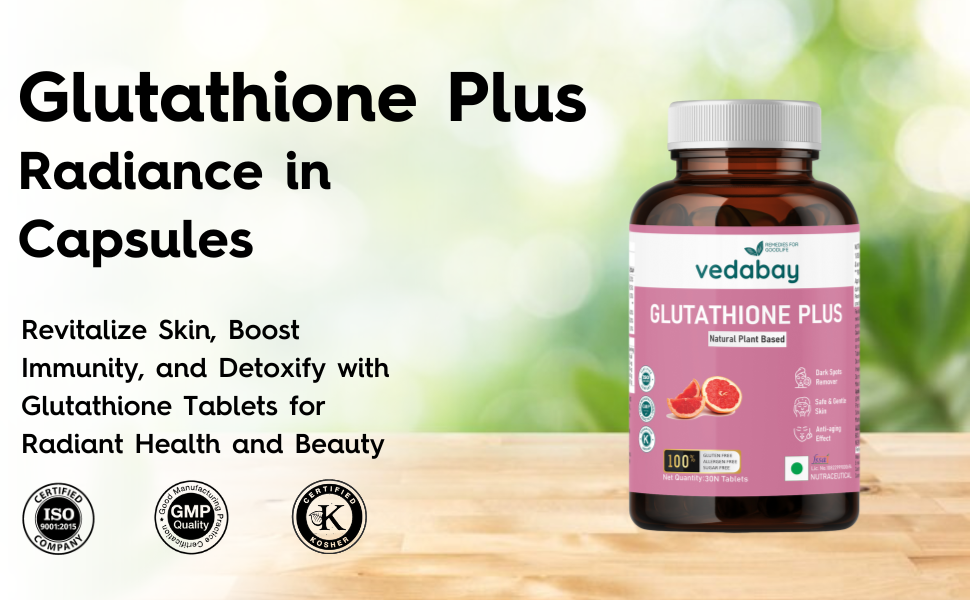 Glutathione Plus Tablets with Vitamin C, Biotin & Citrus Extract | Antioxidant Supplement for Skin Health & Overall Wellness Support | 100% Plant-Based | 30 Tablets for Men & Women