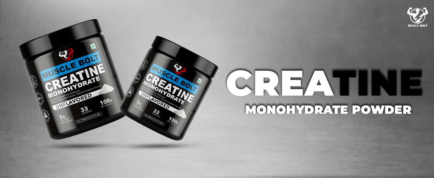 Creatine Monohydrate Powder (Unflavoured 100 Gram, 33 Serving) 3g of 100% Creatine Monohydrate per serving, Enhanced Muscle Strength & Power (100gm)