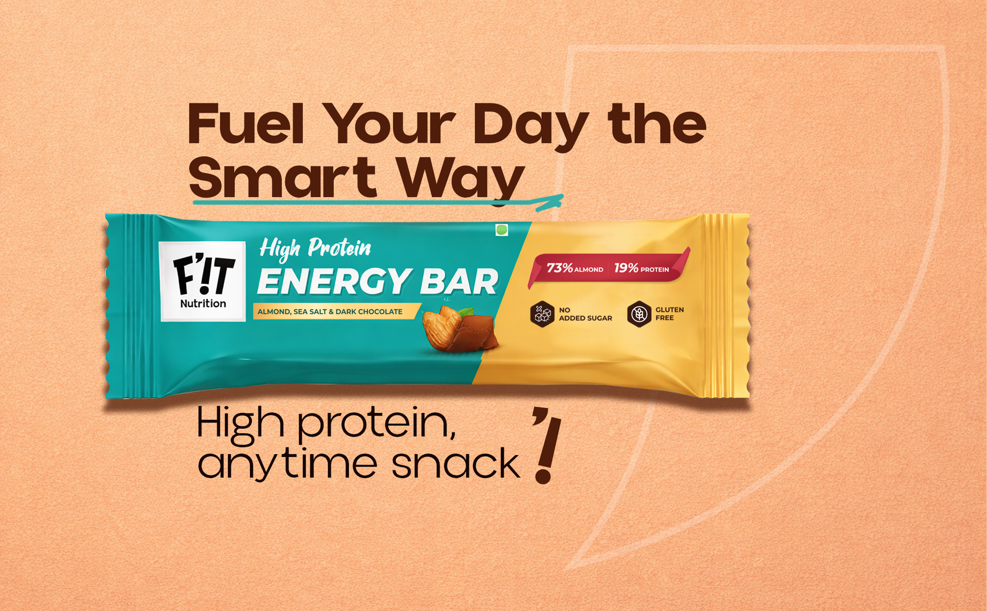 FiT Nutrition High Protein Energy Bar - Almond, Sea Salt & Dark Chocolate | 73% Almonds + Sea Salt - Tastes Like A Treat | No Added Sugar, No Artificial Flavours, Gluten Free - Healthy & Tasty Snack For Kids & Adults (4 x 35gm)