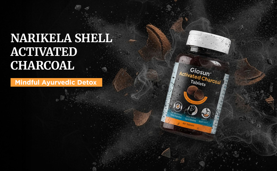 Giosun - Activated Charcoal | Gut Detox Tablets | Bloating & Gas Relief | Hangover Prevention | Quicker recovery | Internal Cleanse | Pure Coconut Shell Charcoal | 60 Tabs