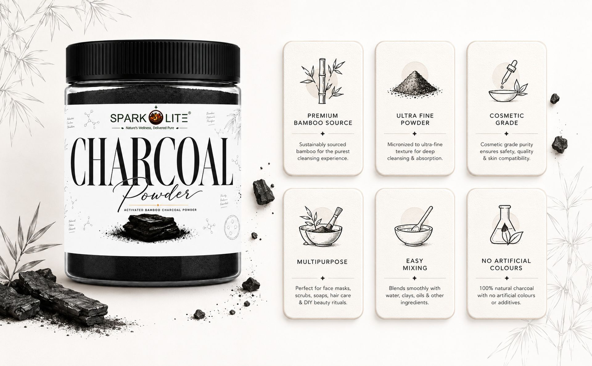 Activated Bamboo Charcoal Powder 500 Gram for Face, Hair & Body | 100% Natural Fine Powder | DIY Face Mask, Body Scrub, Hair Mask & Handmade Soap | Deep Cleansing Cosmetic Grade | No Chemicals