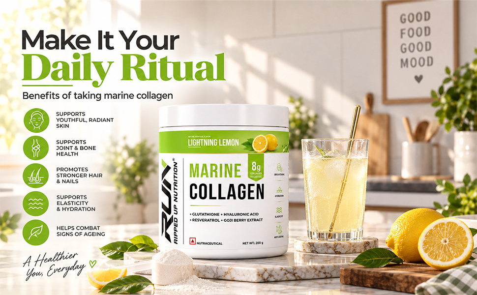 Ripped Up Nutrition Marine Collagen Powder | 8.9g Collagen + 200mg Glutathione | Zero Sugar No Fishy Smell | Skin Glow Anti-Aging Hair & Nails | 200g | Guava