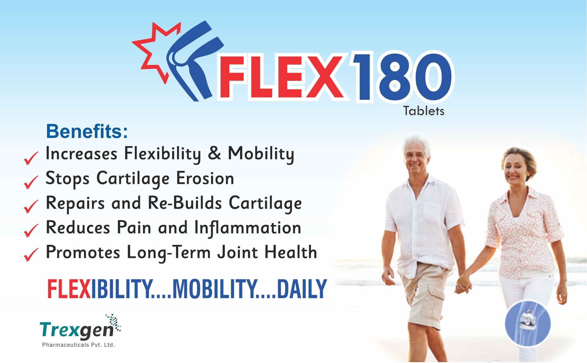 Trexgen FLEX180 350mg Hydrolyzed and Undenatured 40 mg Chondroitin100 mg Hyaluronic acid 50 mg Rosehip 375mg for Joint Pain Cartilage Repair-Matrix Collagen (30 Tab Each Box) -Pack of 2