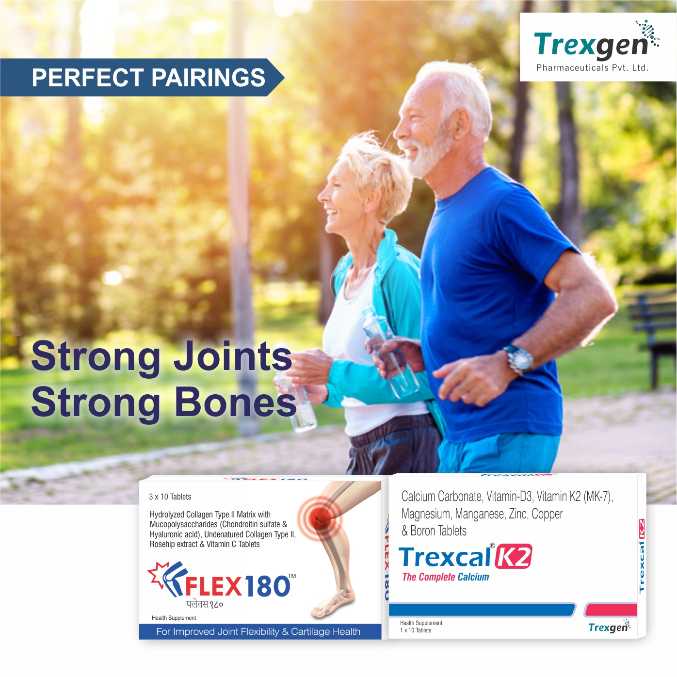 Trexgen FLEX180 350mg Hydrolyzed and Undenatured 40 mg Chondroitin100 mg Hyaluronic acid 50 mg Rosehip 375mg for Joint Pain Cartilage Repair-Matrix Collagen (30 Tab Each Box) -Pack of 2