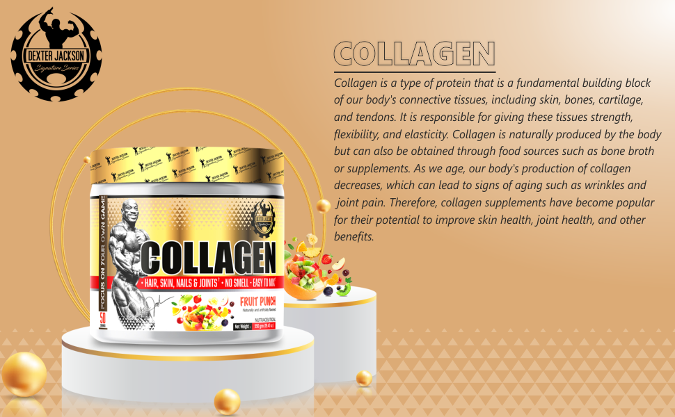 Dexter Jackson Collagen | Improves Bone and Joint Health | Aids in Digestion and Muscle Repair| Fruit Punch Flavor | 50 Servings,550 GM