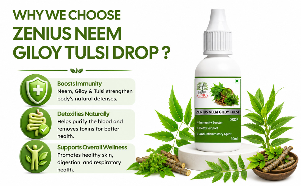 Zenius Neem Giloy Tulsi Drop, Immunity Booster, Detox Support, Anti-inflammatory, Ayurvedic, 30ml