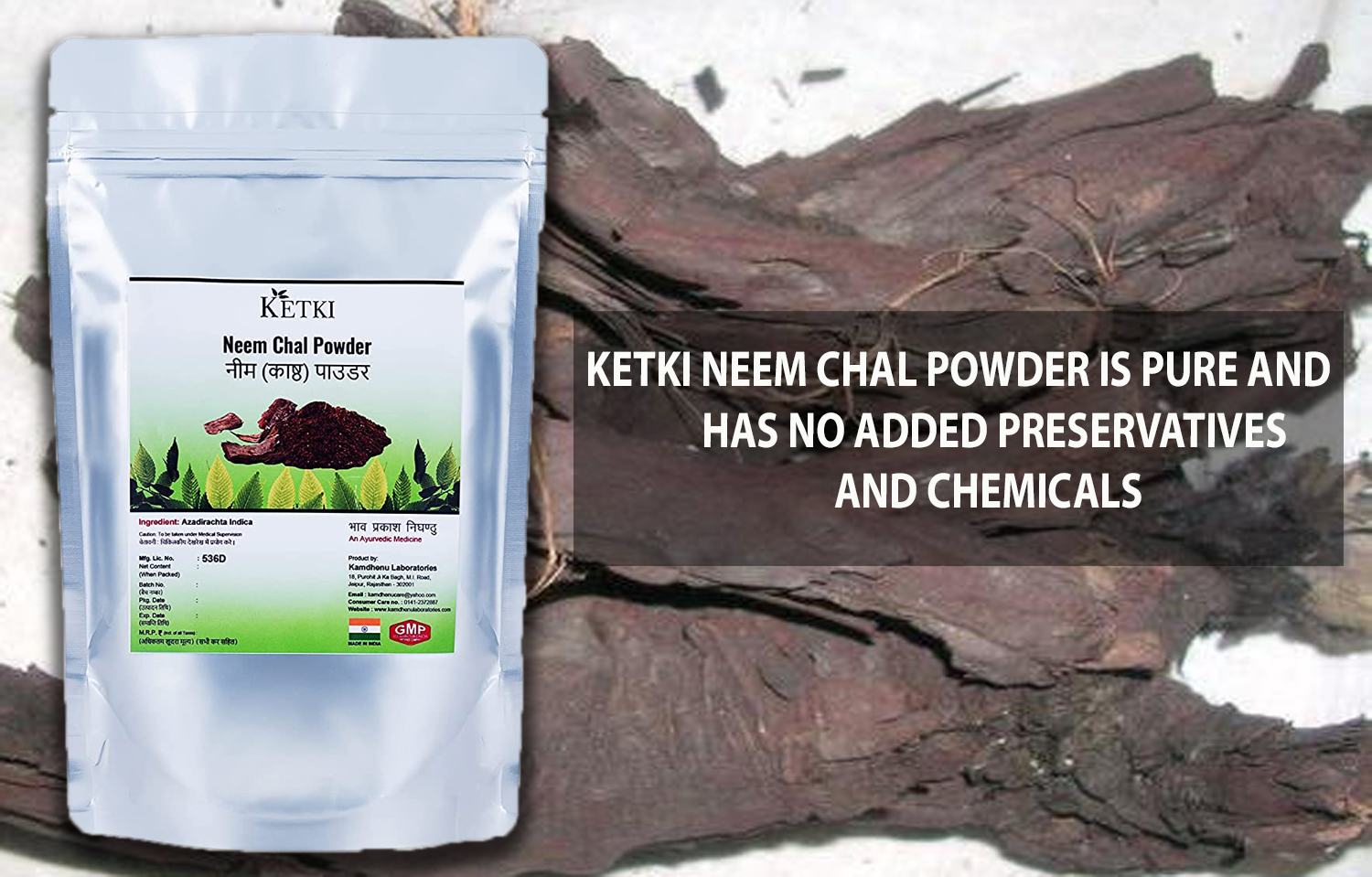 Ketki Neem Bark Powder, 100 grams, Pack of 1 | Azadirachta Indica | Neem Chaal Powder| Nimbaka