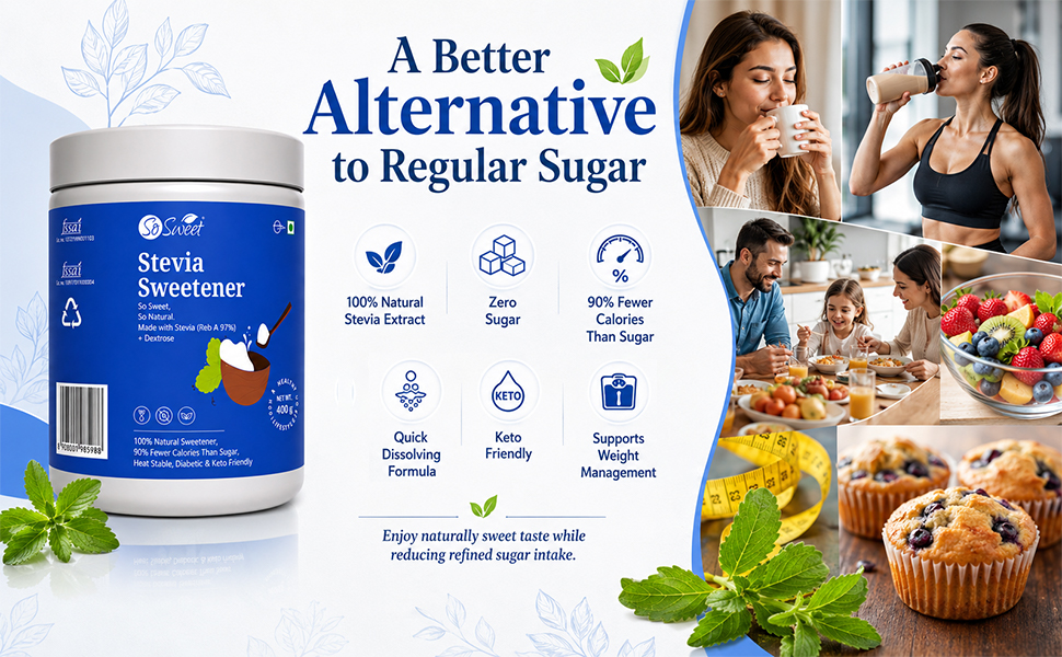 So Sweet Stevia Sugar Free Natural Sweetener - 400gm, Diabetic Friendly, Perfect for Baking, Cooking, 100% Natural