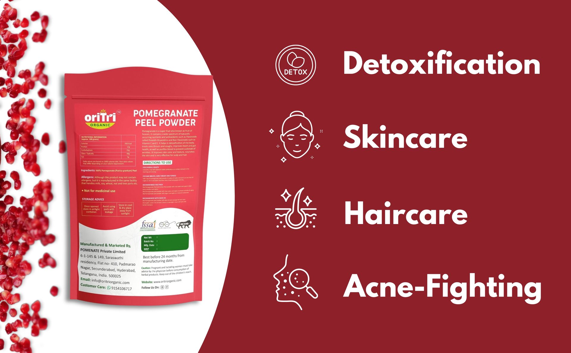 Pomegranate Peel Powder 150g | Rich in Antioxidants | Anar Powder for Skin Brightening, Acne & Hair Fall Care | Supports Immunity & Diabetes Management