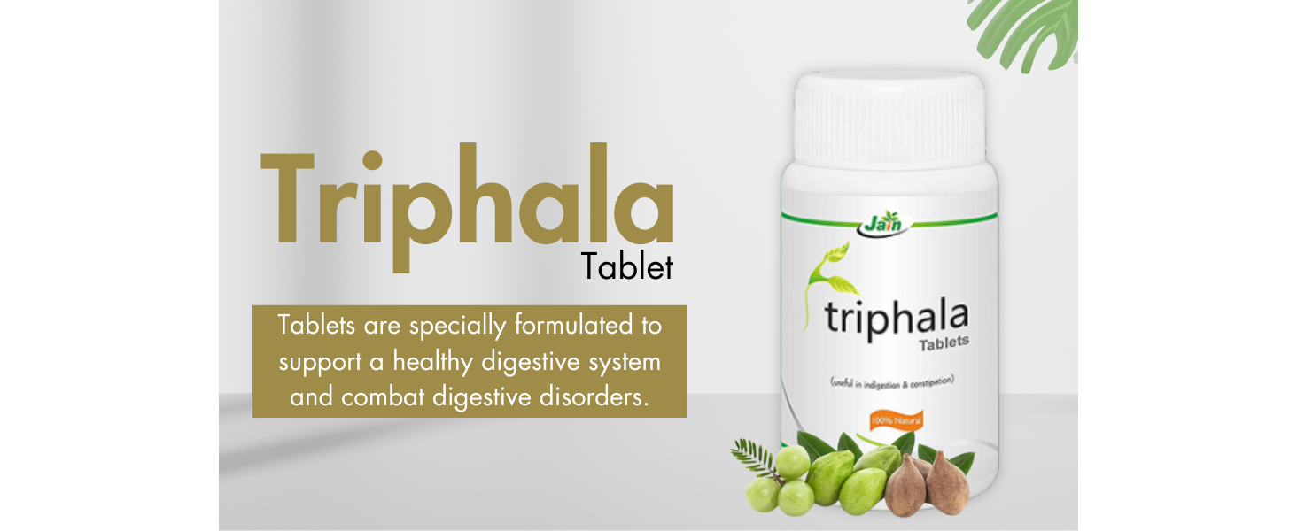 Jain Triphala Tablets 100 Count (Pack of 3 X 100 Tabs) Ayurvedic Digestive Support Supplement | Triphala Churna Tablet with Amla, Harad & Baheda | Gut Health, Detox Support, Metabolism Support | Natural Herbal