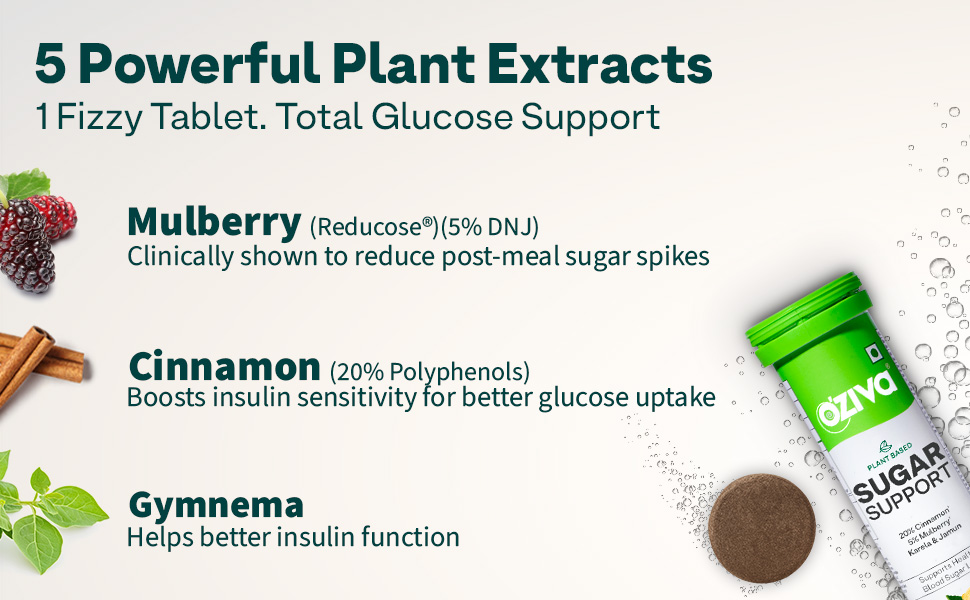 OZiva Sugar Support Effervescent, Blood Sugar Control, 30 Tabs
