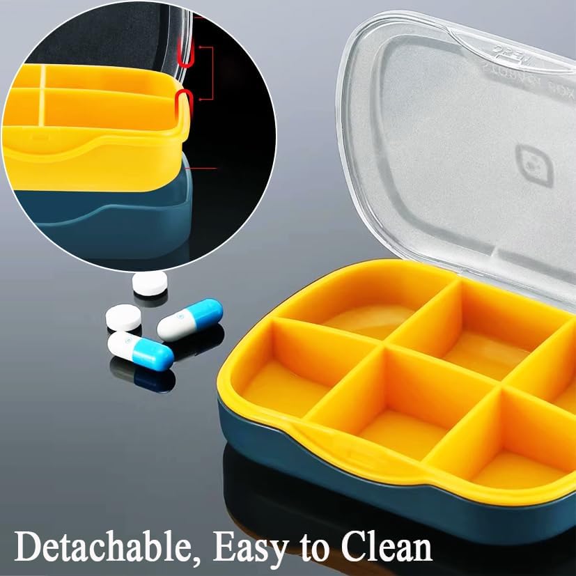 Weekly Pill Case Organizer, Small Travel Pill Box Planner 6 Tray, Cute Pocket Purse Daily Medicine Dispenser Reminder for Vitamin, Supplement, Fish Oil, Capsules, Tablet, Meds Storage Sorter 5