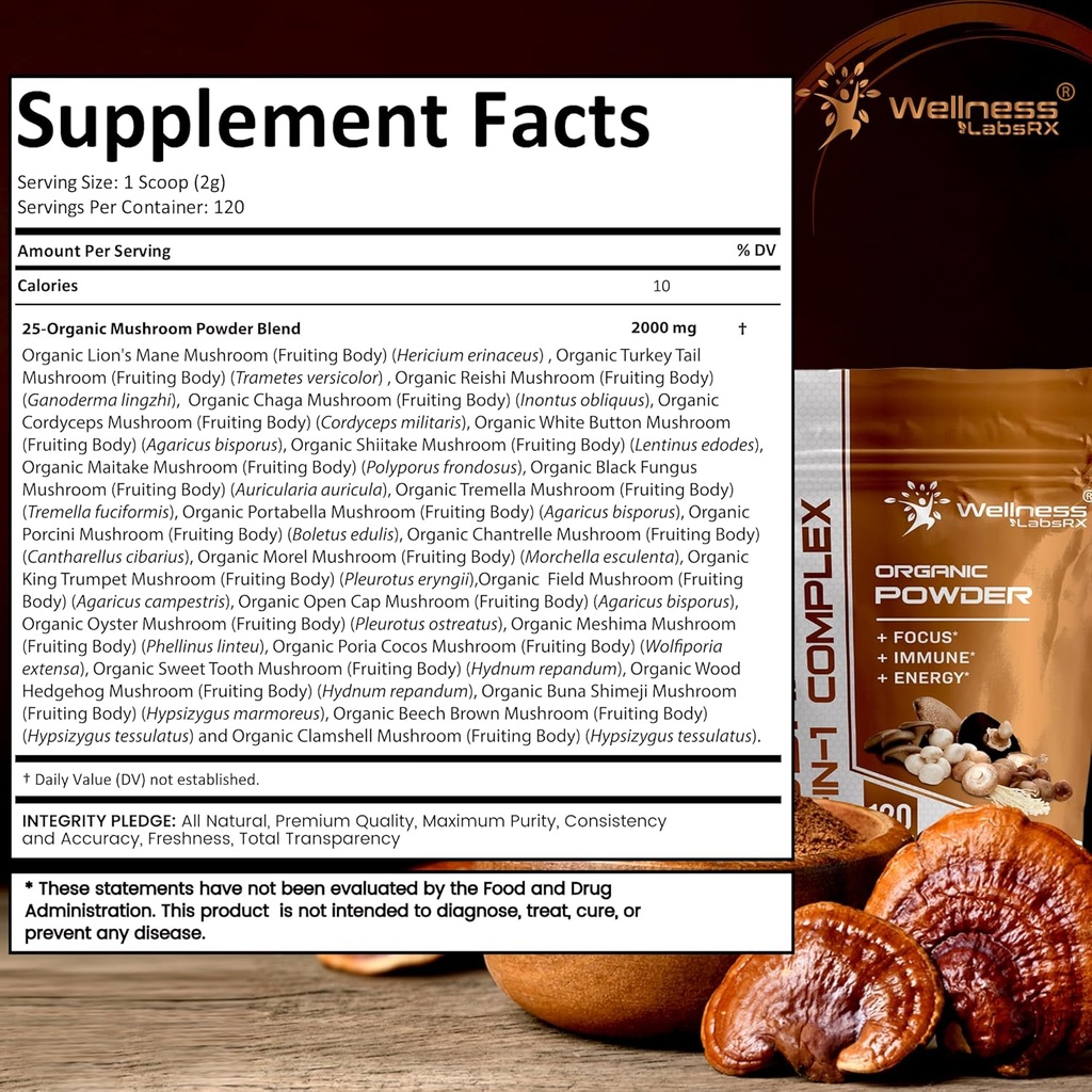 WELLNESS LABSRX Mushroom Powder 2000mg - Mushroom Supplement Capsules 4