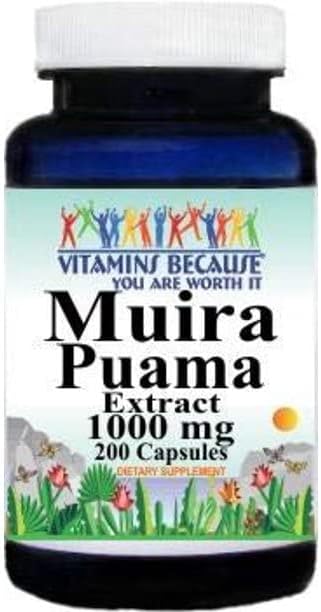 Vitamins Because Muira Puama Extract 1000mg Supplement for Men and Women Support (200 ct) 2