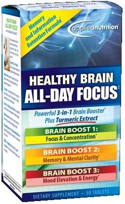 Applied Nutrition Healthy Brain All Day Focus, 50 Tablets Per Bottle (3 Pack) 2
