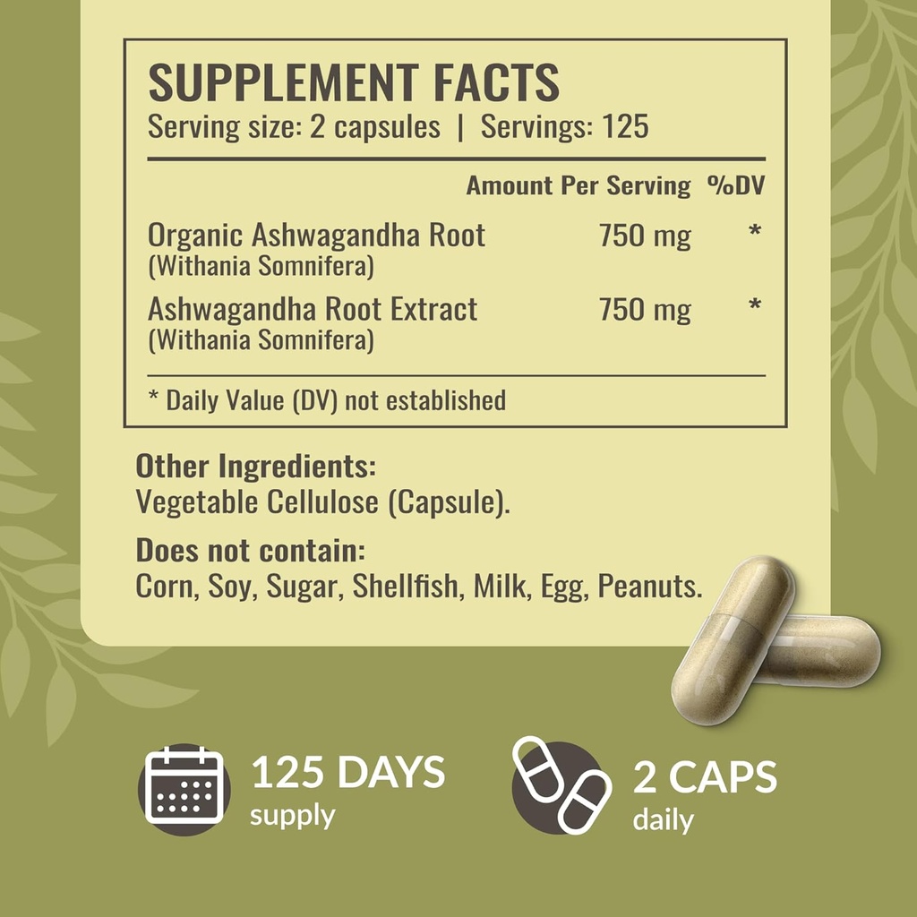 HERBAMAMA Ashwagandha Capsules - 1500mg Pure Ashwagandha Root for Relaxation & Mood Support - Vegan, Non-GMO Focus & Calming Supplement for Adults, 250 Caps 4