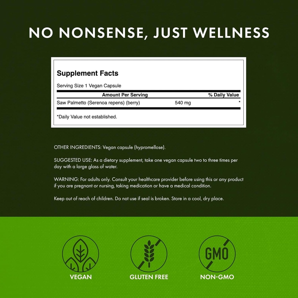 Swanson Saw Palmetto - Herbal Supplement Promoting Male Prostate Health Support - Natural Hair Supplement & Urinary Health Support (540 mg 250 Capsules) (2 Pack) 4