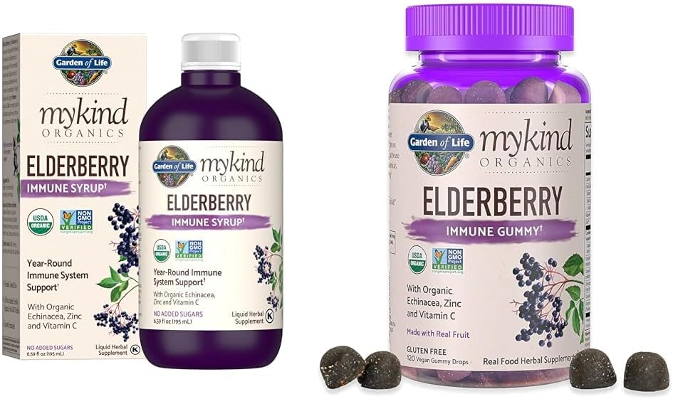 Garden of Life Organics Plant-Based Elderberry Immune Syrup 6.59 fl oz & Traditional Medicinals Throat Coat Organic Pectin Throat Drops, Lemon Ginger Echinacea, Soothes Sore Throats, 16ct. 2