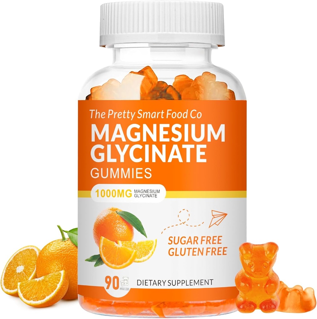 Magnesium Glycinate Gummies 1000mg - 90 Ct | Magnesium Potassium Supplements for Relaxation, Stress Relief, with Vitamin D, B6, CoQ10 for Calm Mood & Sleep Support - Orange Gummies 2