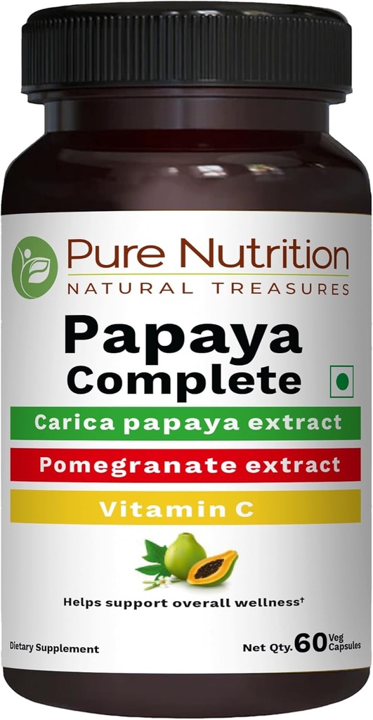 Pure Nutrition Papaya Complete - 60 Veg Capsules (Supports Platelet Immunity & Digestion) Each Capsule Contains 500mg Carica Papaya Fruit and Leaf Extract. Non-GMO | Gluten-Free 2