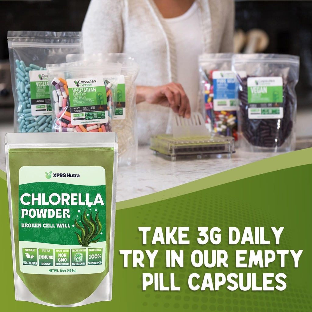 XPRS Nutra Organic Chlorella Powder - Broken Cell Wall Chlorophyll Powder - Chlorella Organic Powder for Immunity - Vegan Friendly Chlorella Powder Organic for Complete Protein (16 Ounce) 6