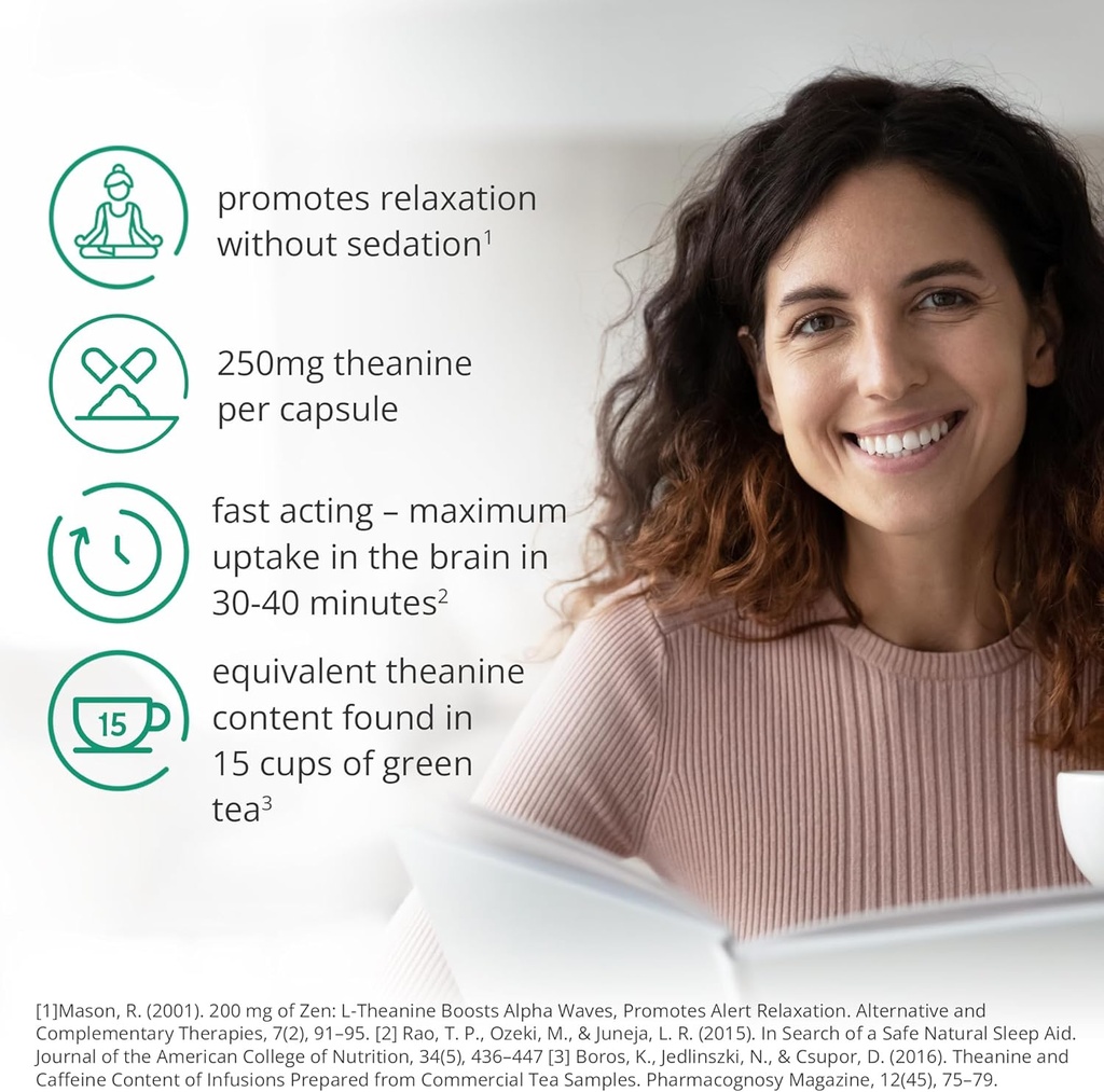 Pure L theanine Supplement (60) | 250mg l theanine Capsules – 1 a Day | Stress Relief Supplement & Calm aid | GABA Supplement Support | Lab-Tested | Vegan 3