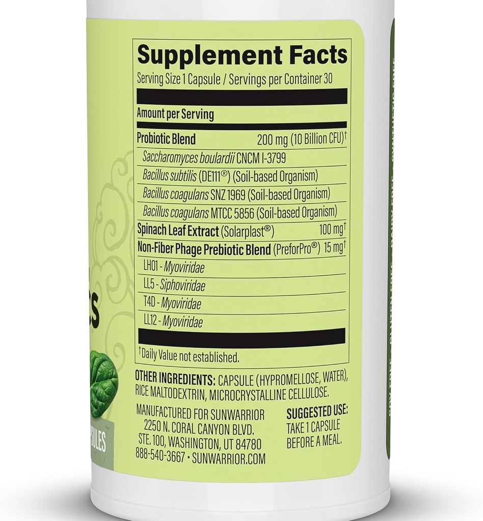 Sunwarrior Probiotics Soil-based Vegan Capsules | 10 billion CFU for Digestion Soy Free Gluten Free Dairy Free | 30 CT 3