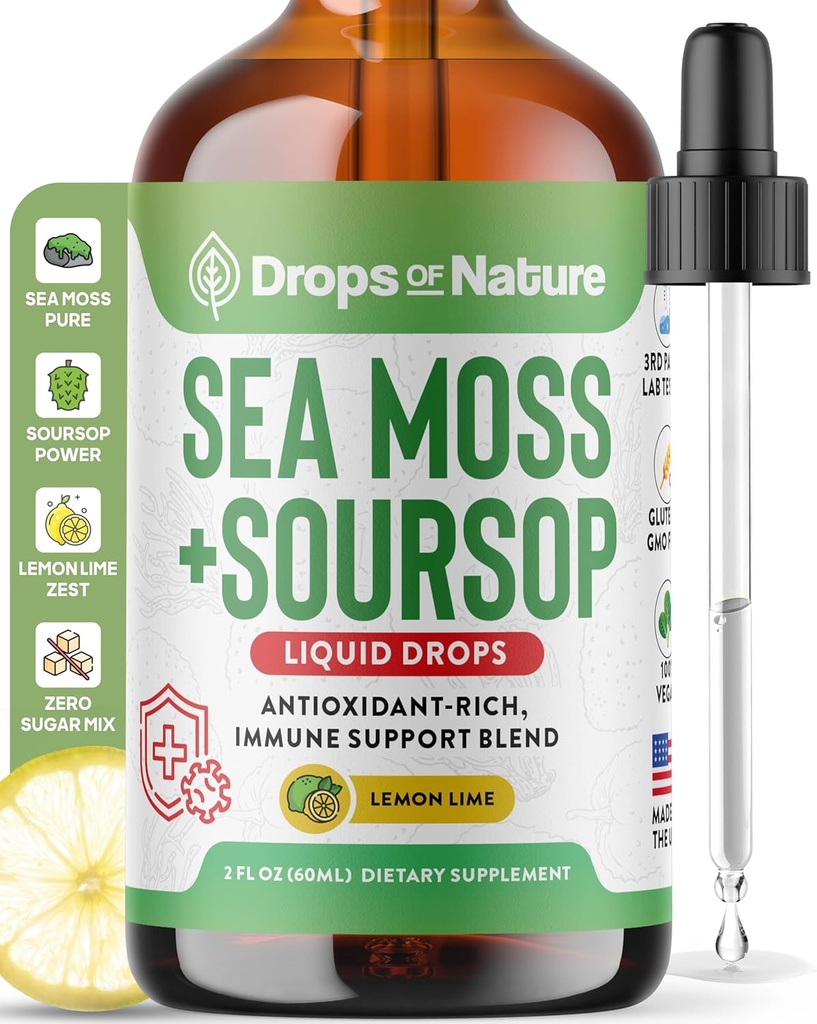 Soursop with Sea Moss Liquid Supplement – More Concentrated Than Sea Moss Gel – Easily Mix with Drinks – Soursop Bitters Liquid Drops for Hydration and Immune Support (Lemon Lime, 60mL) 2