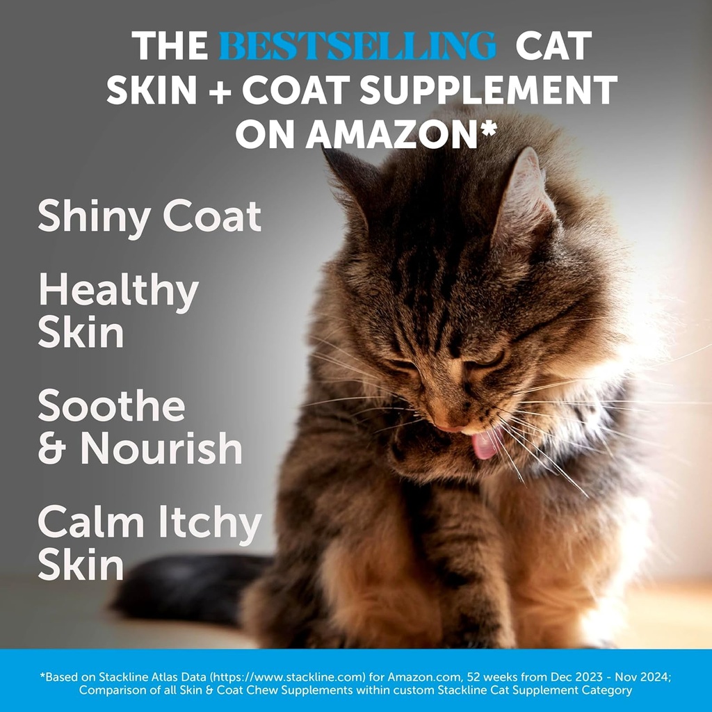 Cat Skin & Coat Health Crunchy & Creamy Chews - Omegas, Vitamin C + E, Biotin Supplement, Soothes Skin and Promotes Shiny Coat, Cat Supplements & Vitamins - Chicken (30-Day Supply) 3