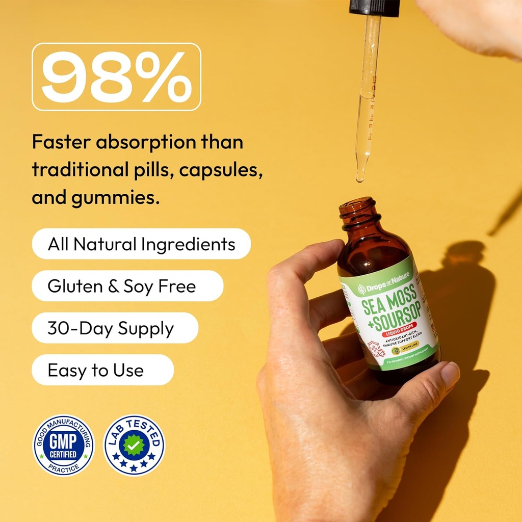 Soursop with Sea Moss Liquid Supplement – More Concentrated Than Sea Moss Gel – Easily Mix with Drinks – Soursop Bitters Liquid Drops for Hydration and Immune Support (Lemon Lime, 60mL) 4