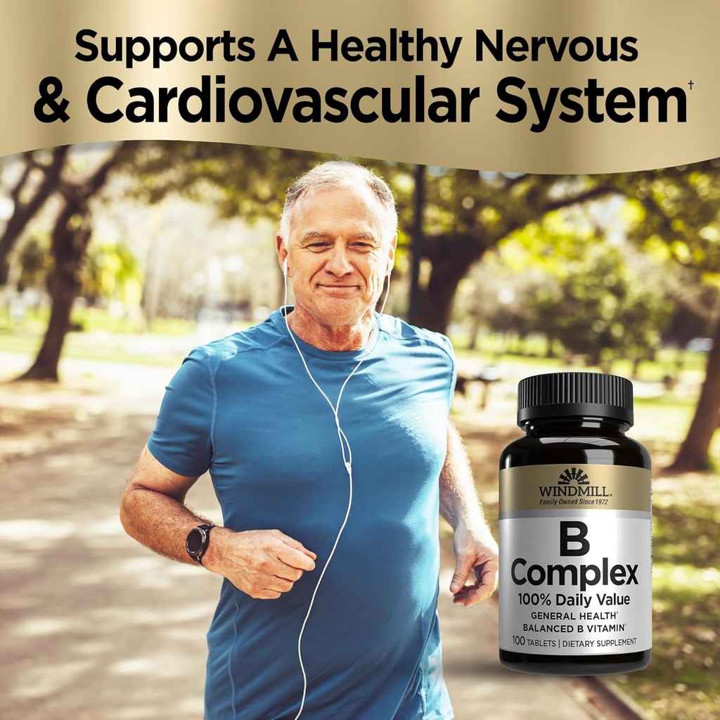 Windmill Natural Vitamins B Complex (100% Daily Value), Boost Energy Production and Promote Metabolism, 100 Tablets, 100 Servings 5