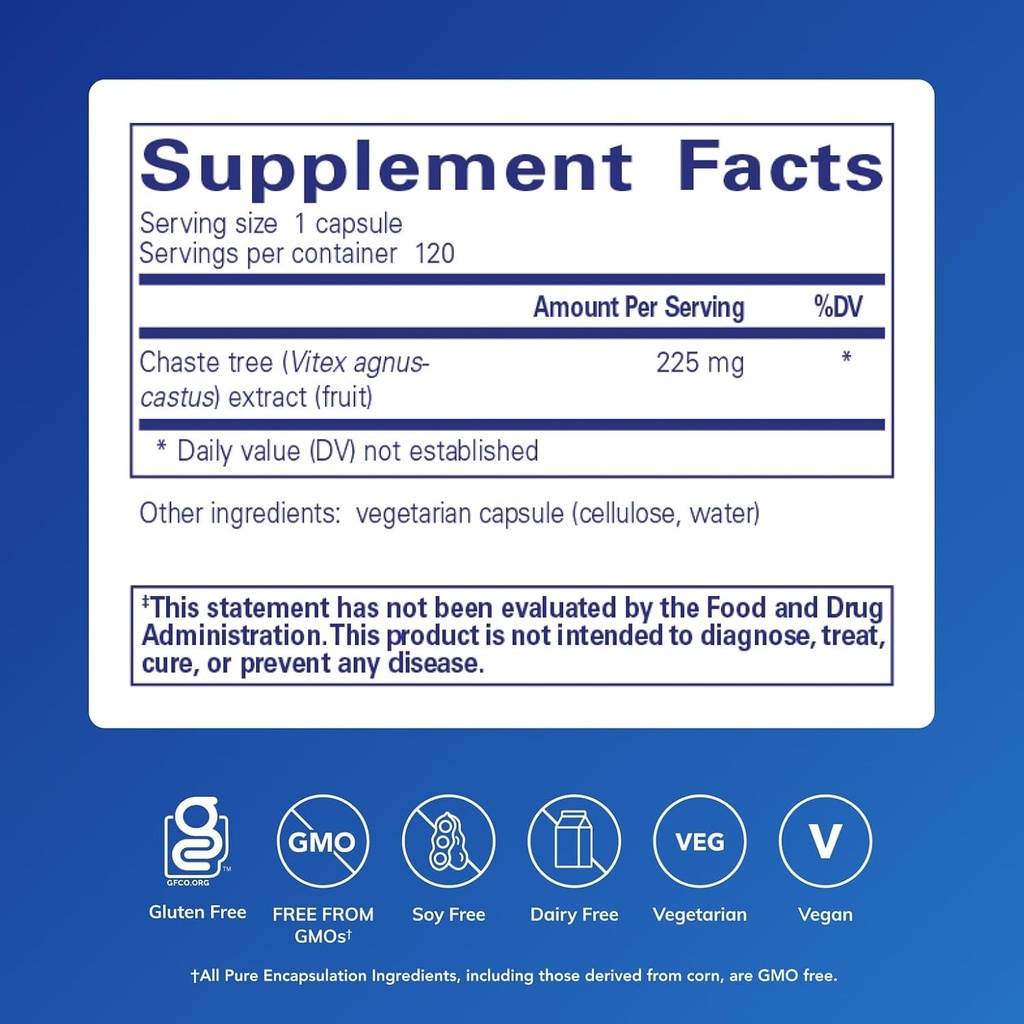 Pure Encapsulations Chaste Tree (Vitex) - Supports Menstrual Cycle Regularity - for Breast Comfort* - Women's Supplement - Hormonal Balance Support - Non-GMO & Vegan - 120 Capsules 3